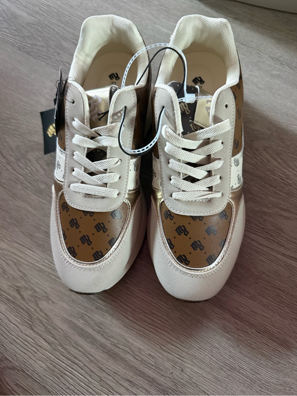 Women's Cream & Brown Patterned Fashion Sneakers